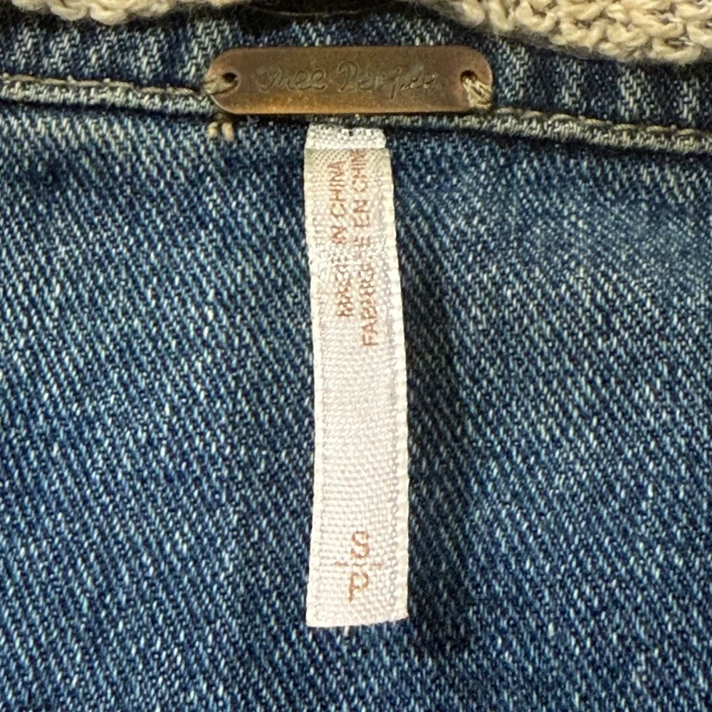 Free People Blue Denim Jacket with Gray Hoodie Sleeves - Picture 4 of 4